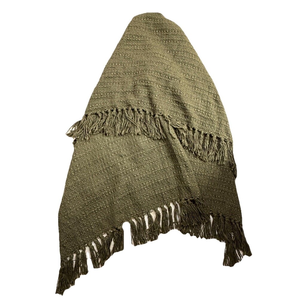 Large Green Knit Throw Blanket Pandatex 100%‎ Acrylic Fringed Sofa Bed Decor